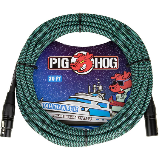 Pig Hog Tahitian Blue Woven Microphone Cable, 20 Foot XLR