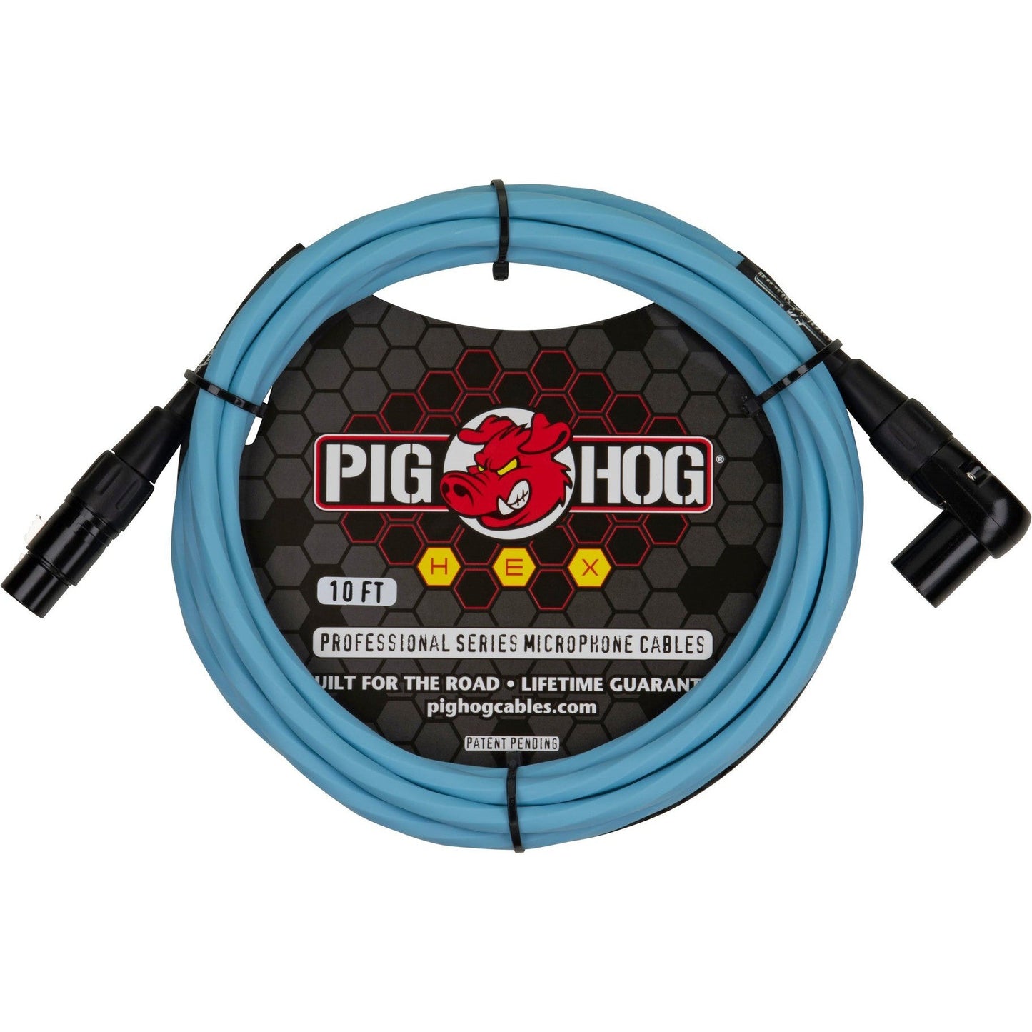 Pig Hog Hex Series Microphone Cable, 10 Foot - Daphne Blue - Right Angle