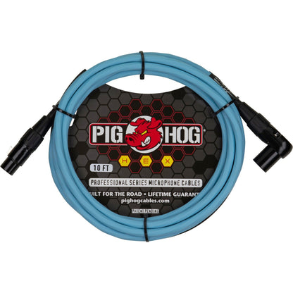 Pig Hog Hex Series Microphone Cable, 10 Foot - Daphne Blue - Right Angle