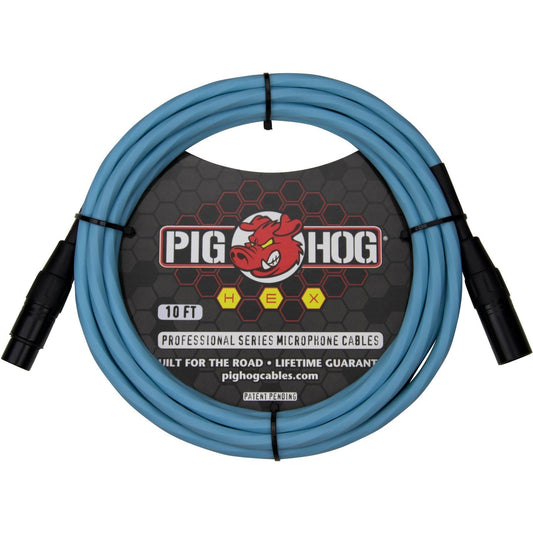Pig Hog Hex Series Microphone Cable - 10 Foot - Daphne Blue