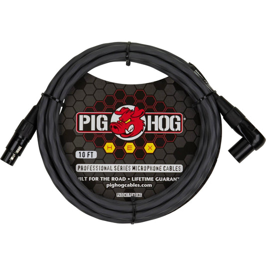 Pig Hog Hex Series Microphone Cable - 10 Foot - Grey - Right Angle