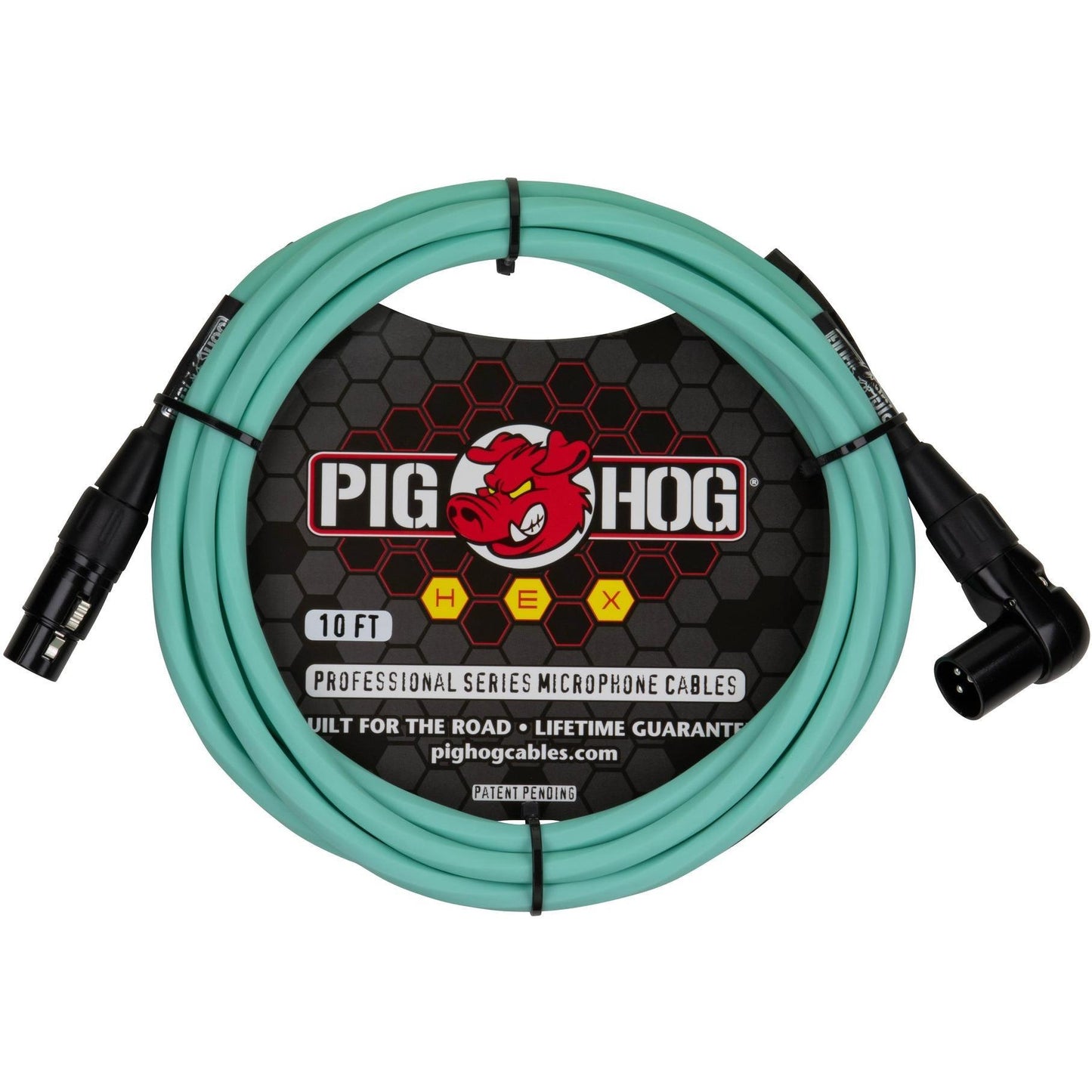 Pig Hog Hex Series Microphone Cable - 10 Foot - Seafoam Green - Right Angle