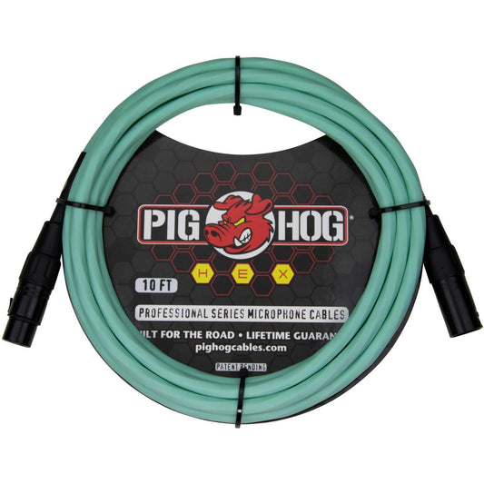 Pig Hog Hex Series Microphone Cable - 10 Foot - Seafoam Green