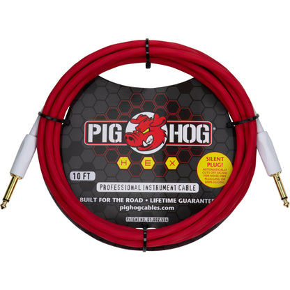 Pig Hog Hex Series Silent Cable - 10 Foot - Candy Apple Red