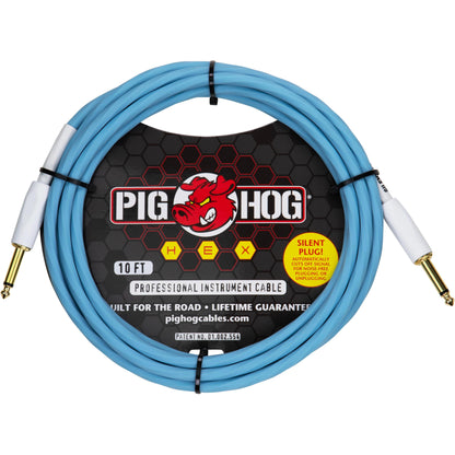Pig Hog Hex Series Silent Cable - 10 Foot - Daphne Blue