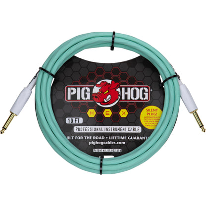 Pig Hog Hex Series Silent Cable - 10 Foot - Seafoam Green