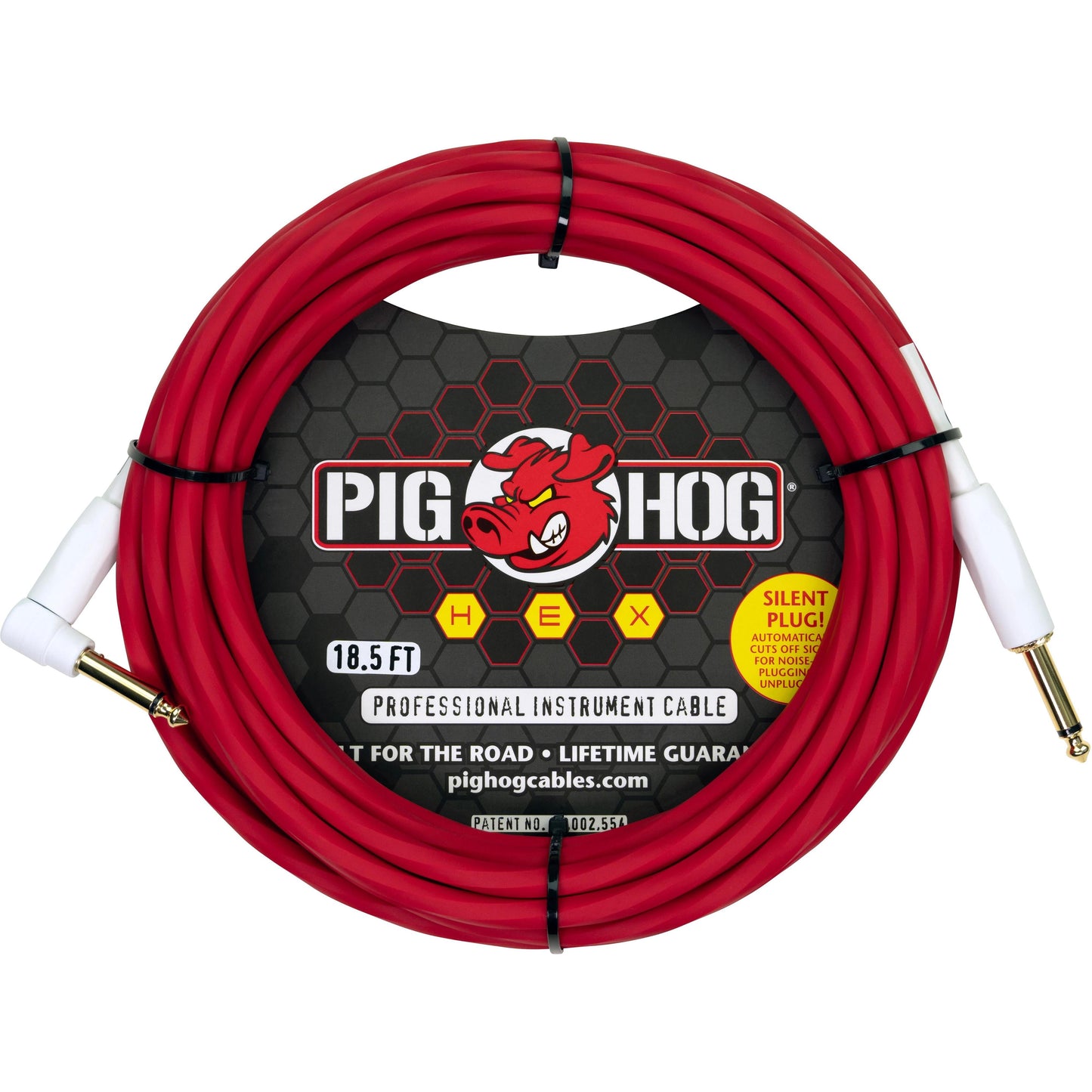 Pig Hog Hex Series Silent Cable - 18.6 Foot - Candy Apple Red - Right Angle