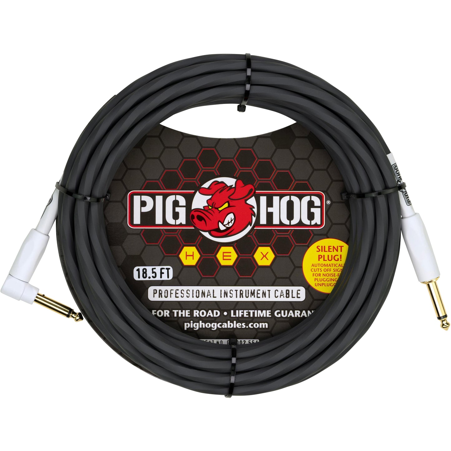 Pig Hog Hex Series Silent Cable - 18.6 Foot - Grey - Right Angle