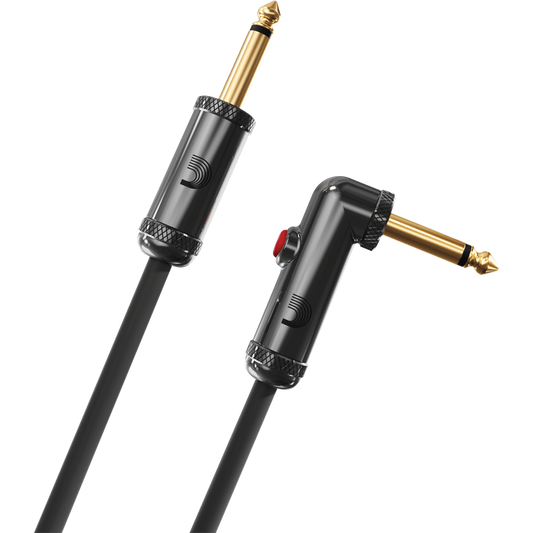 D'Addario Circuit Breaker Instrument Cable w/Latching Cut-Off Switch – Right Angle to Straight – 10 Foot