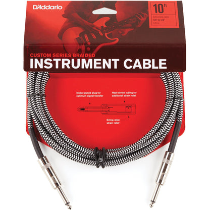 D'Addario Custom Series Braided Instrument Cable, Grey, 10'