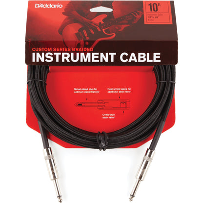 D'Addario Custom Series Braided Instrument Cable, Black, 10'