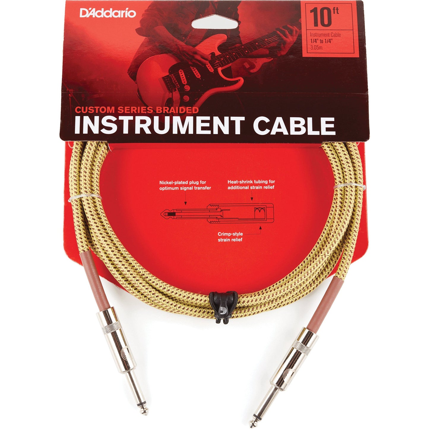 D'Addario Custom Series Braided Instrument Cable, Tweed, 10'