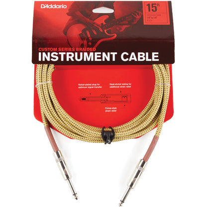 D'Addario Custom Series Braided Instrument Cable, Tweed, 15'