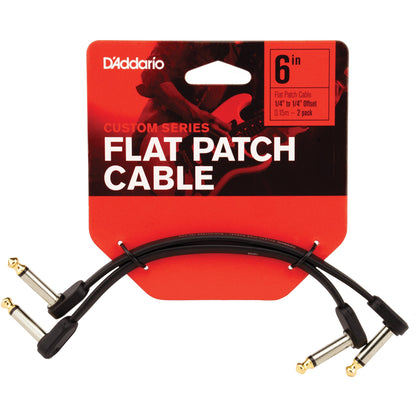 D'Addario Flat Patch Cable, 6in Offset Right Angle, Twin PK