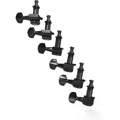 D'Addario Auto-Trim Locking Tuning Machines, 6 In-Line setup, Black