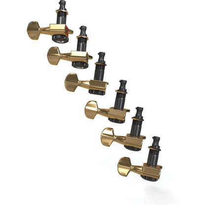 D'Addario Auto-Trim Locking Tuning Machines, 6 In-Line setup, Gold