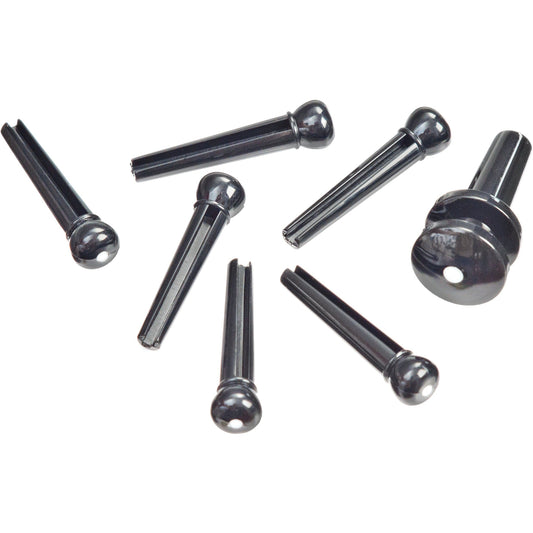 D'Addario Injected Molded Bridge Pins with End Pin Set, Ebony with Ivory Dot