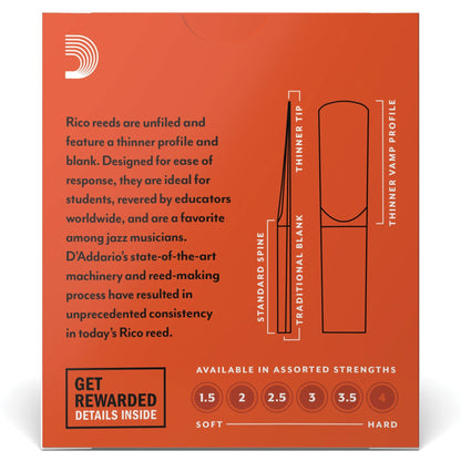 Rico by D'Addario Alto Clarinet Reeds, Strength 3.5, 10-Pack