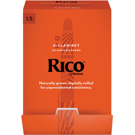 Rico by D'Addario Bb Clarinet Reeds, Strength 1.5, 50-Pack