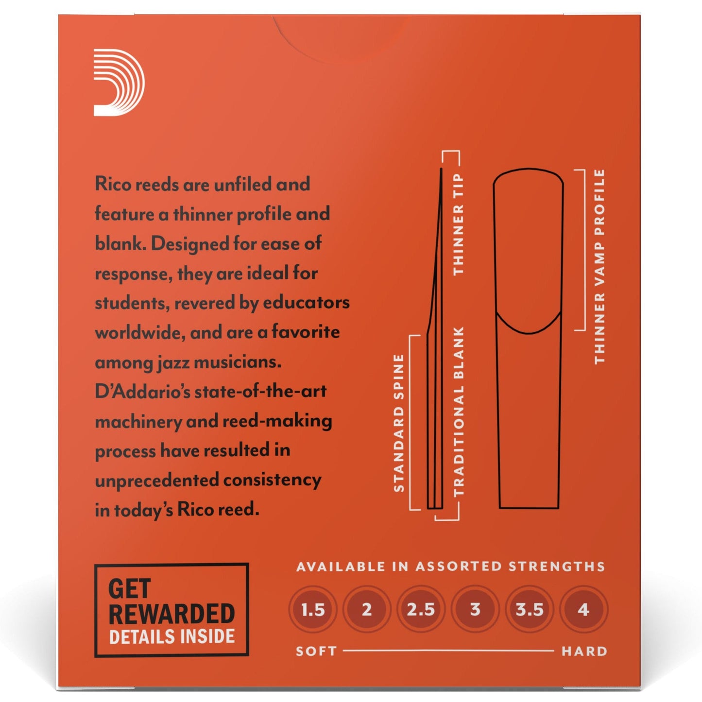 Rico by D'Addario Bb Clarinet Reeds, Strength 1.5, 10-Pack