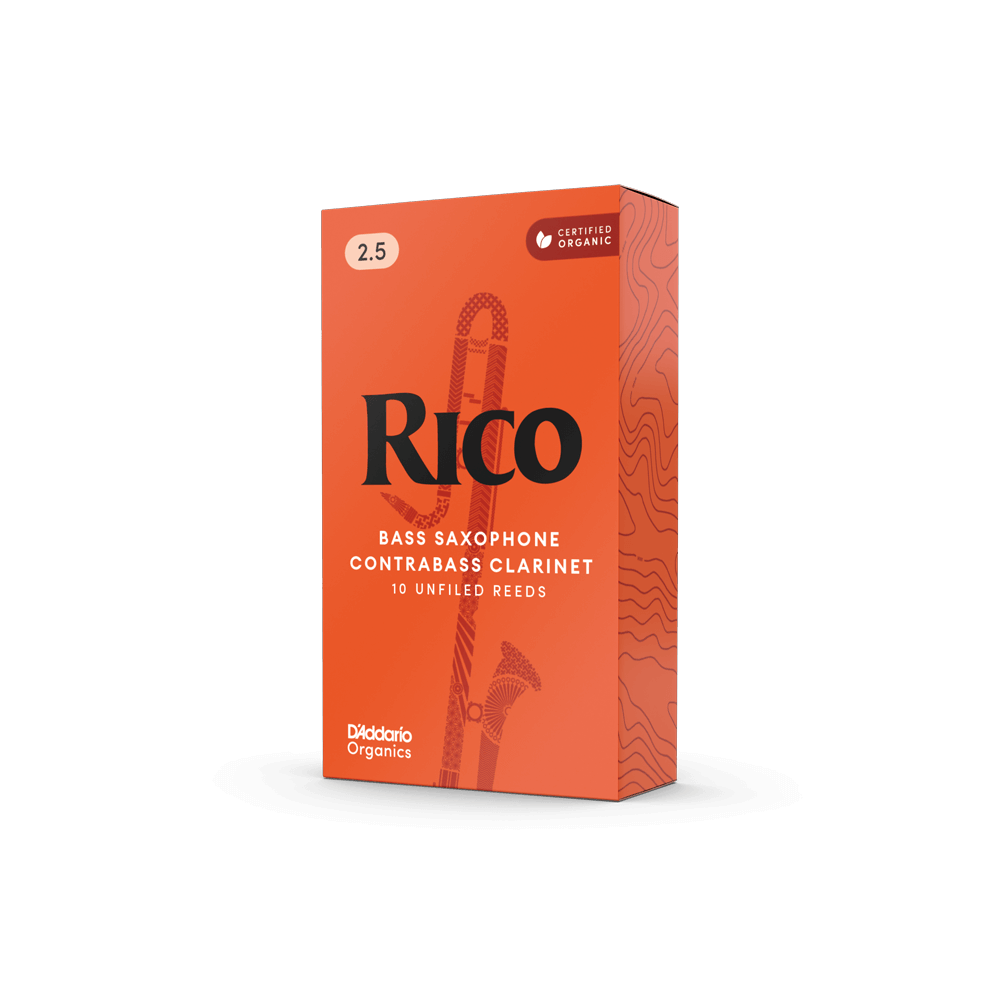 Rico by D'Addario Contra Clarinet/Bass Saxophone Reeds – Strength 2.5 (10 Pack)