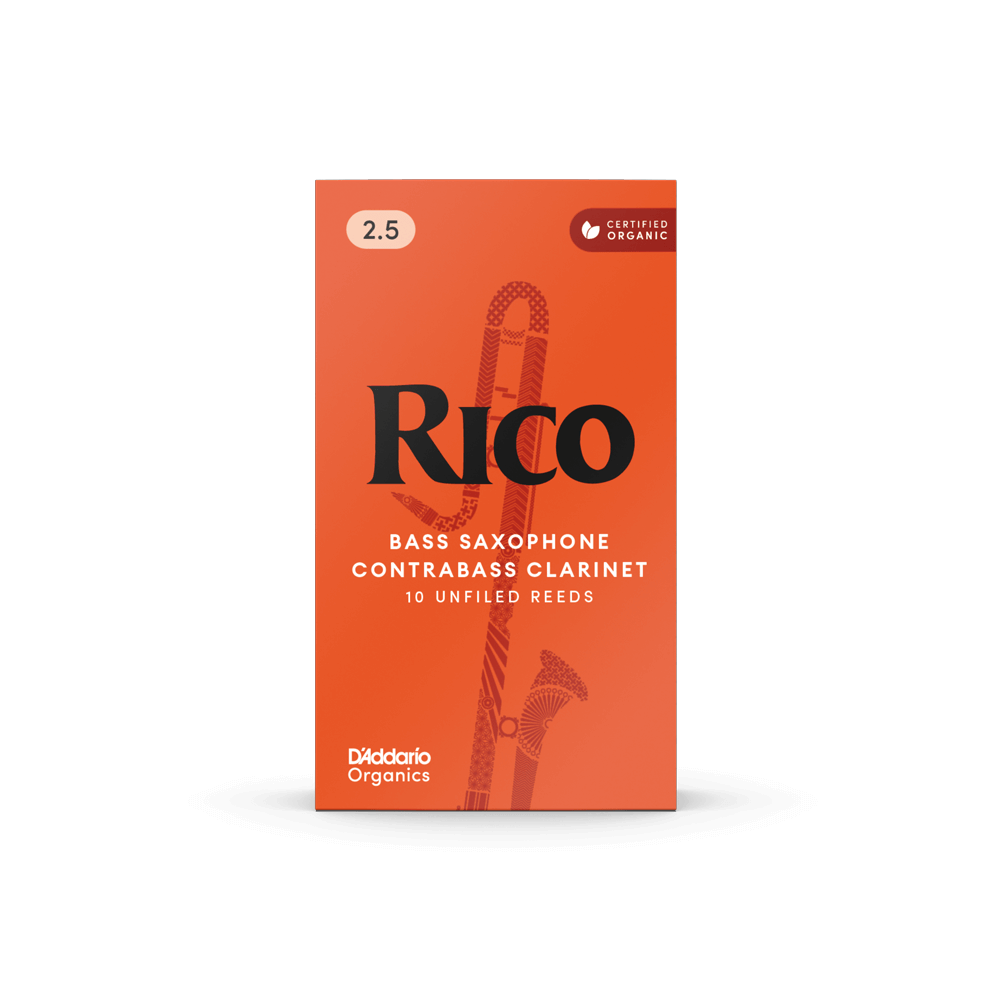 Rico by D'Addario Contra Clarinet/Bass Saxophone Reeds – Strength 2.5 (10 Pack)