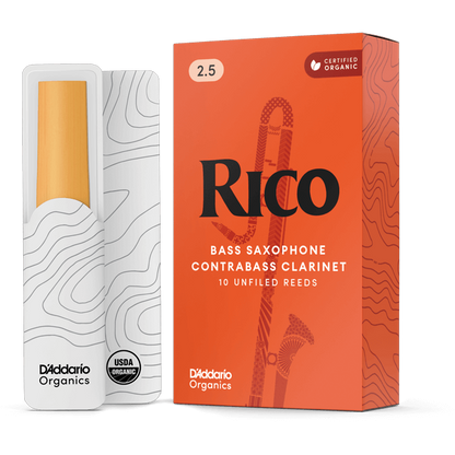 Rico by D'Addario Contra Clarinet/Bass Saxophone Reeds – Strength 2.5 (10 Pack)