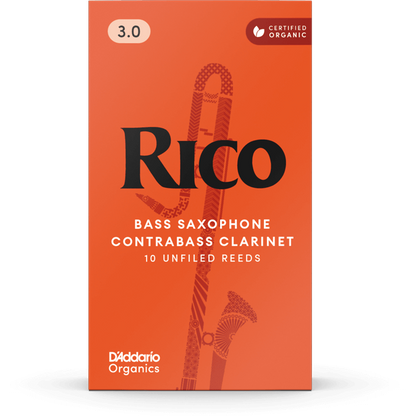 Rico by D'Addario Contra Clarinet/Bass Saxophone Reeds – Strength 3.0 (10 Pack)
