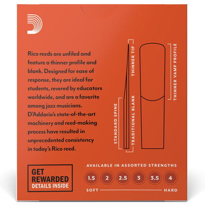 Rico by D'Addario Alto Sax Reeds, Strength 1.5, 10-Pack