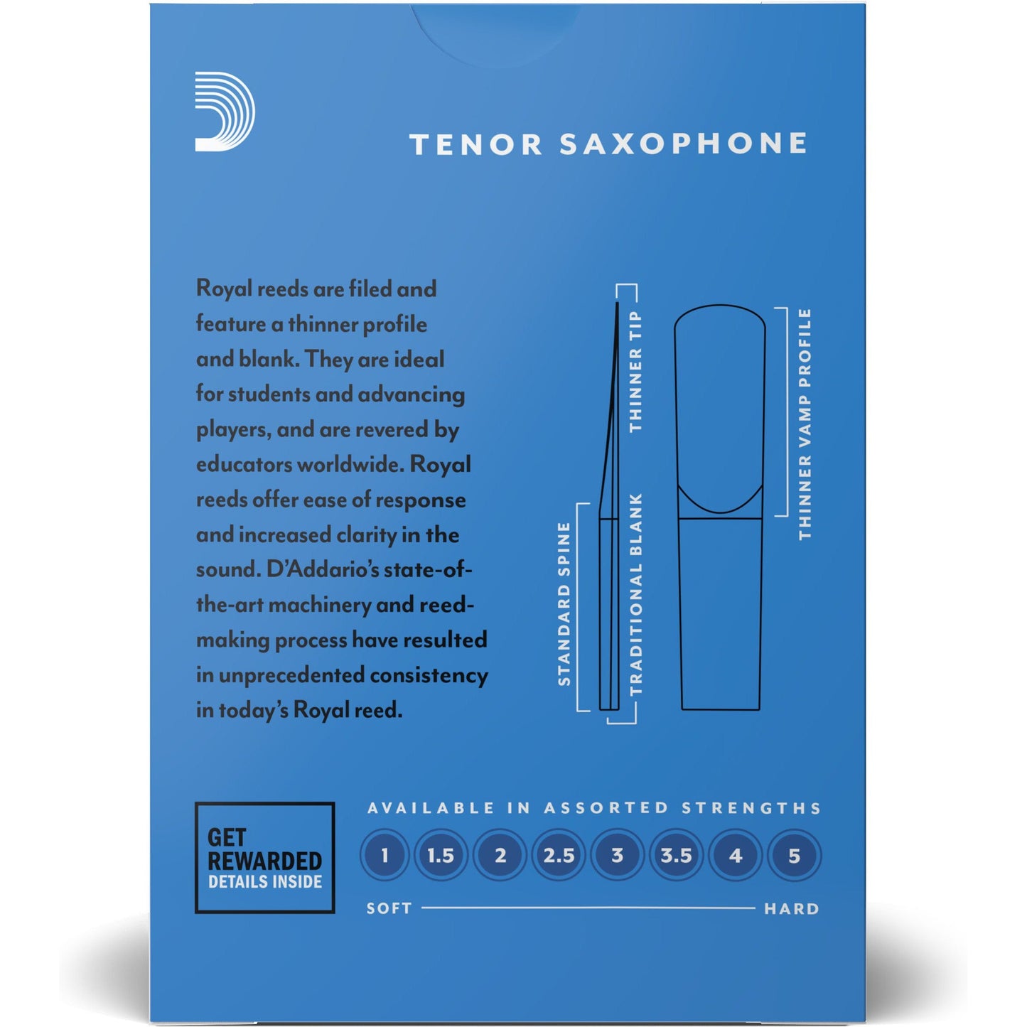 Royal by D'Addario Tenor Sax Reeds, Strength 2.5, 10-Pack