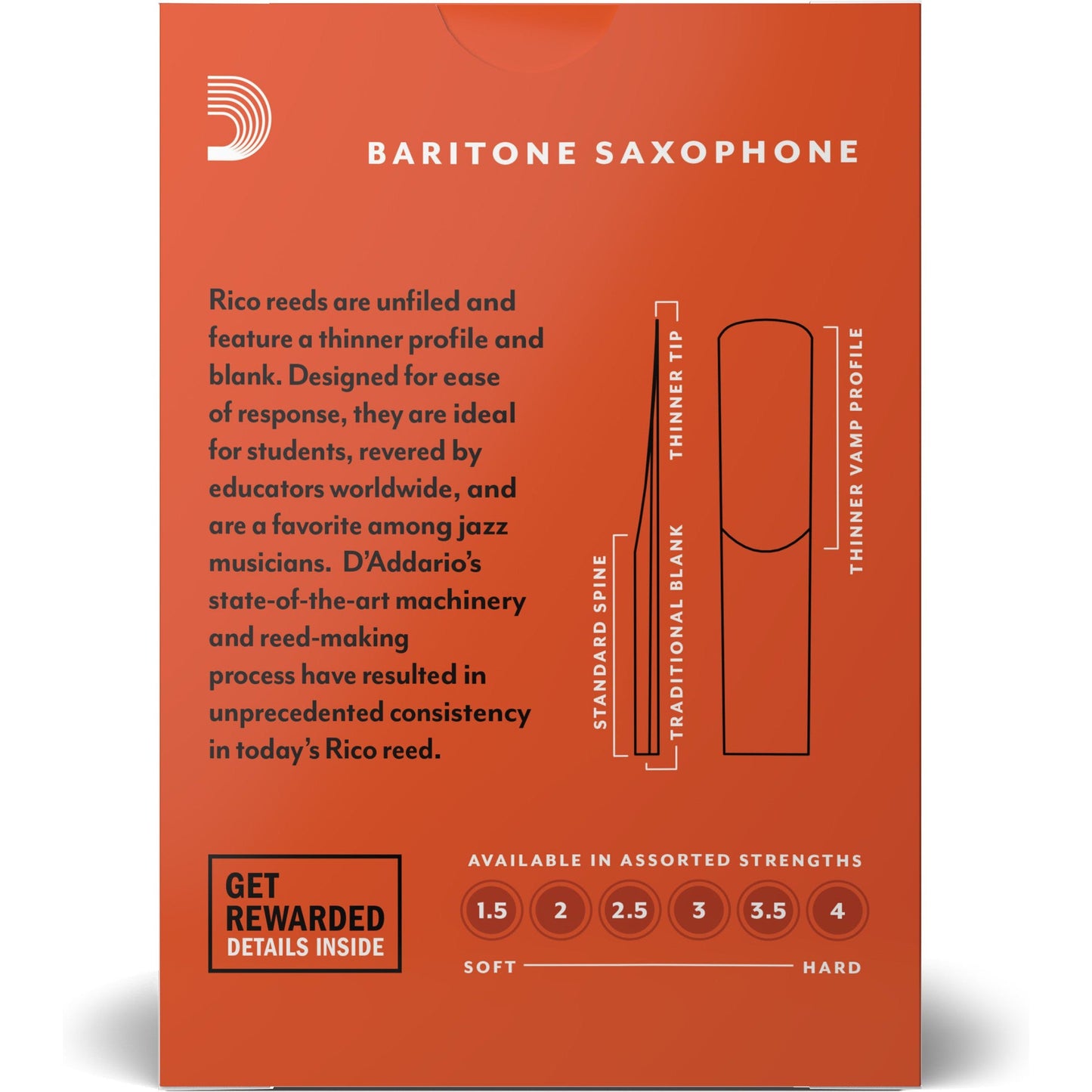 Rico by D'Addario Baritone Sax Reeds, Strength 1.5, 10-Pack