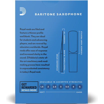 Royal by D'Addario Baritone Sax Reeds, Strength 1.5, 10-Pack