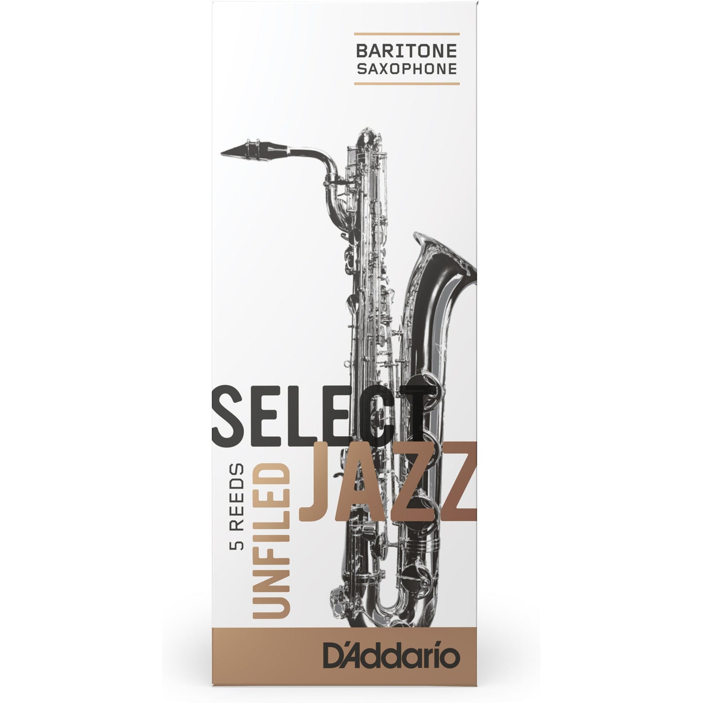 D'Addario Select Jazz Unfiled Baritone Saxophone Reeds, Strength 3 Hard, 5-Pack