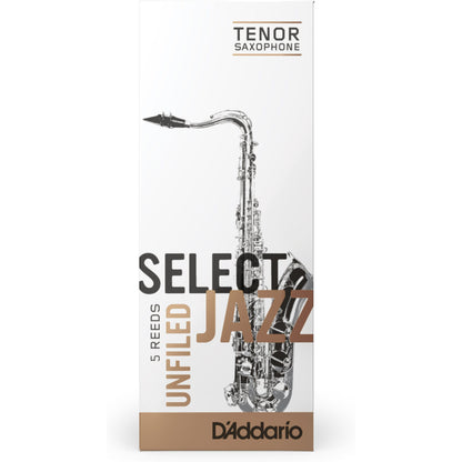 D'Addario Select Jazz Unfiled Tenor Saxophone Reeds, Strength 2 Soft, 5-Pack