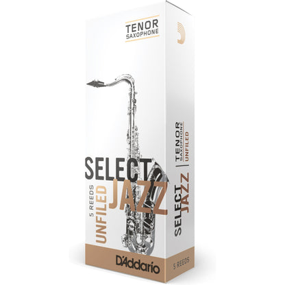 D'Addario Select Jazz Unfiled Tenor Saxophone Reeds, Strength 3 Hard, 5-Pack