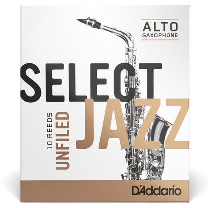 D'Addario Select Jazz Unfiled Alto Saxophone Reeds, Strength 2 Hard, 10-Pack