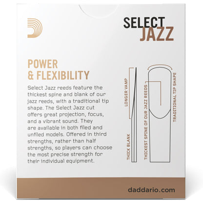 D'Addario Select Jazz Unfiled Alto Saxophone Reeds, Strength 2 Hard, 10-Pack