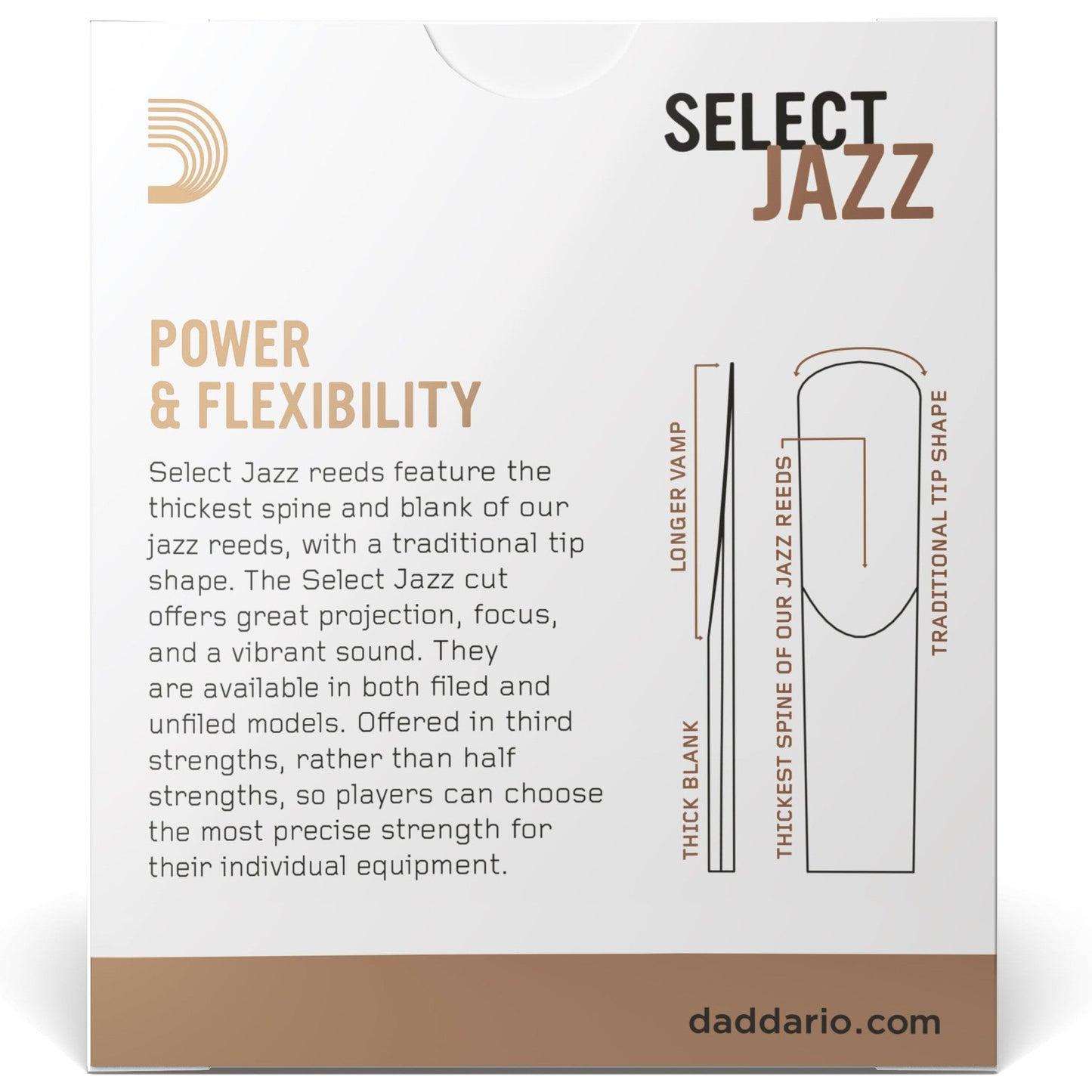 D'Addario Select Jazz Unfiled Alto Saxophone Reeds, Strength 2 Medium, 10-Pack