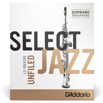 D'Addario Select Jazz Unfiled Soprano Saxophone Reeds, Strength 2 Hard, 10-Pack