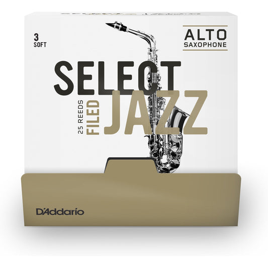 D'Addario Select Jazz Filed Alto Saxophone Reeds, Strength 3 Soft, 25 Box