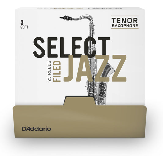 D'Addario Select Jazz Filed Tenor Saxophone Reeds, Strength 3 Soft, 25 Box