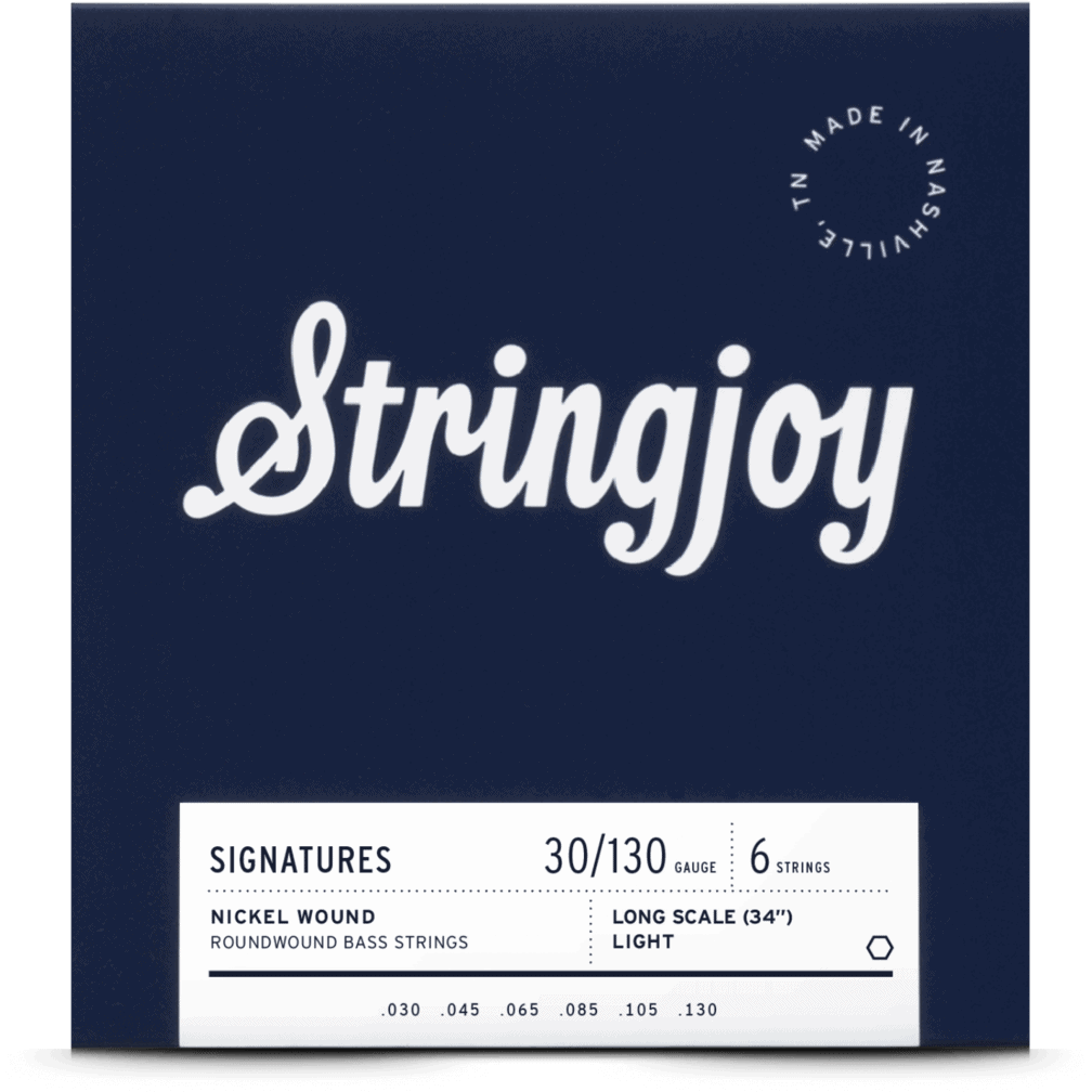 Stringjoy Light Gauge (30-130) 6 String Long Scale Nickel Wound Bass Guitar Strings