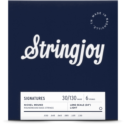 Stringjoy Light Gauge (30-130) 6 String Long Scale Nickel Wound Bass Guitar Strings