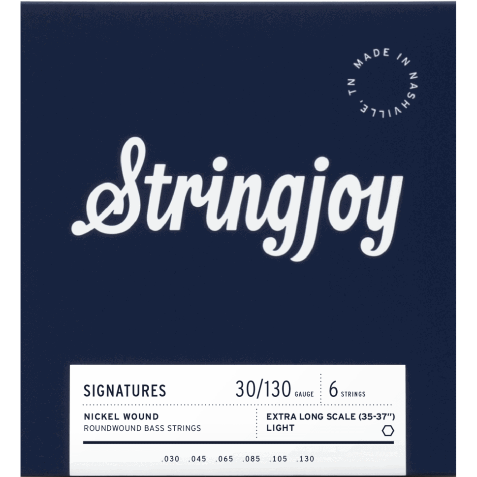 Stringjoy Light Gauge (30-130) 6 String Extra Long Scale Nickel Wound Bass Guitar Strings