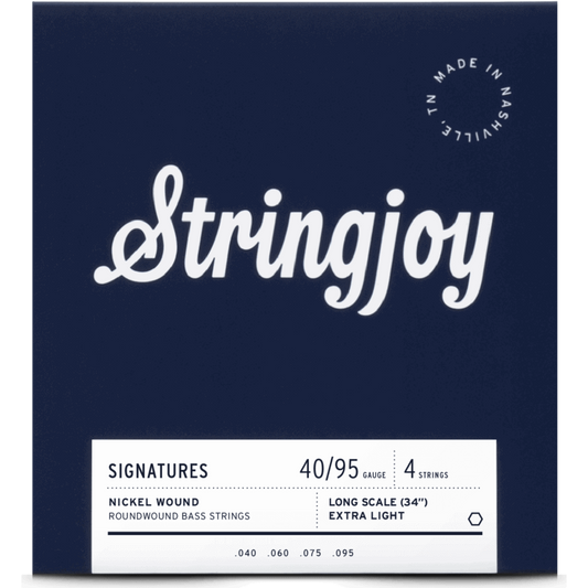 Stringjoy Extra Light Gauge (40-95) 4 String Long Scale Nickel Wound Bass Guitar Strings