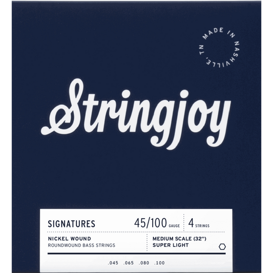 Stringjoy Super Light Gauge (45-100) 4 String Medium Scale Nickel Wound Bass Guitar Strings