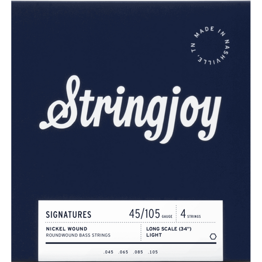 Stringjoy Light Gauge (45-105) 4 String Long Scale Nickel Wound Bass Guitar Strings