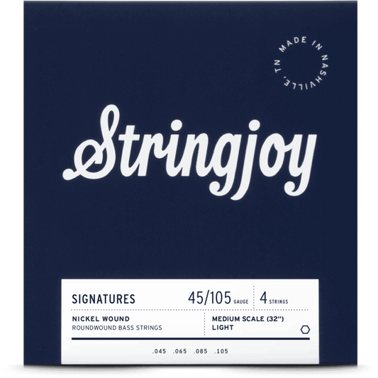 Stringjoy Light Gauge (45-105) 4 String Medium Scale Nickel Wound Bass Guitar Strings