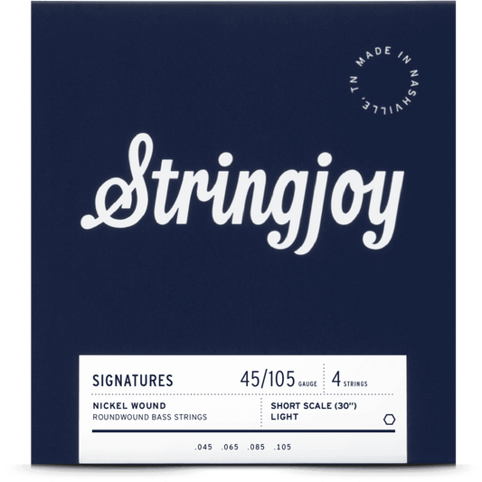 Stringjoy Light Gauge (45-105) 4 String Short Scale Nickel Wound Bass Guitar Strings