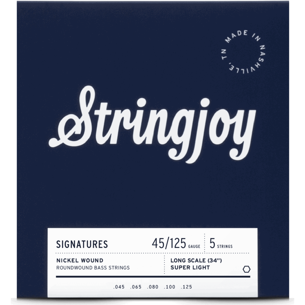 Stringjoy Super Light Gauge (45-125) 5 String Long Scale Nickel Wound Bass Guitar Strings